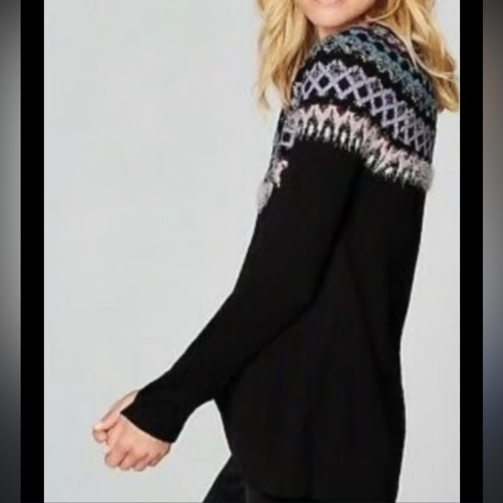 J. Jill Black Sweater with Blue Fair Isle Design - Picture 3 of 11